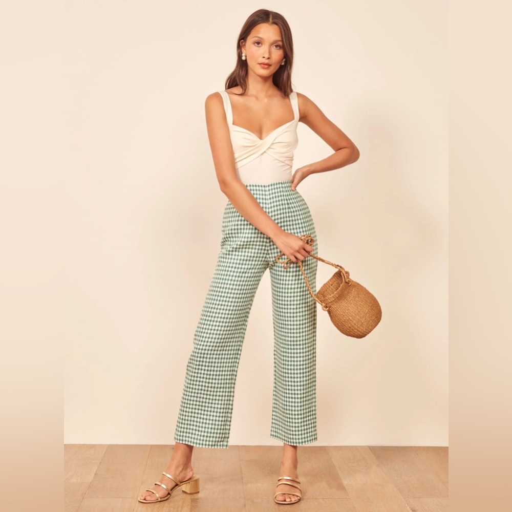 Reformation Green Checkered Pants